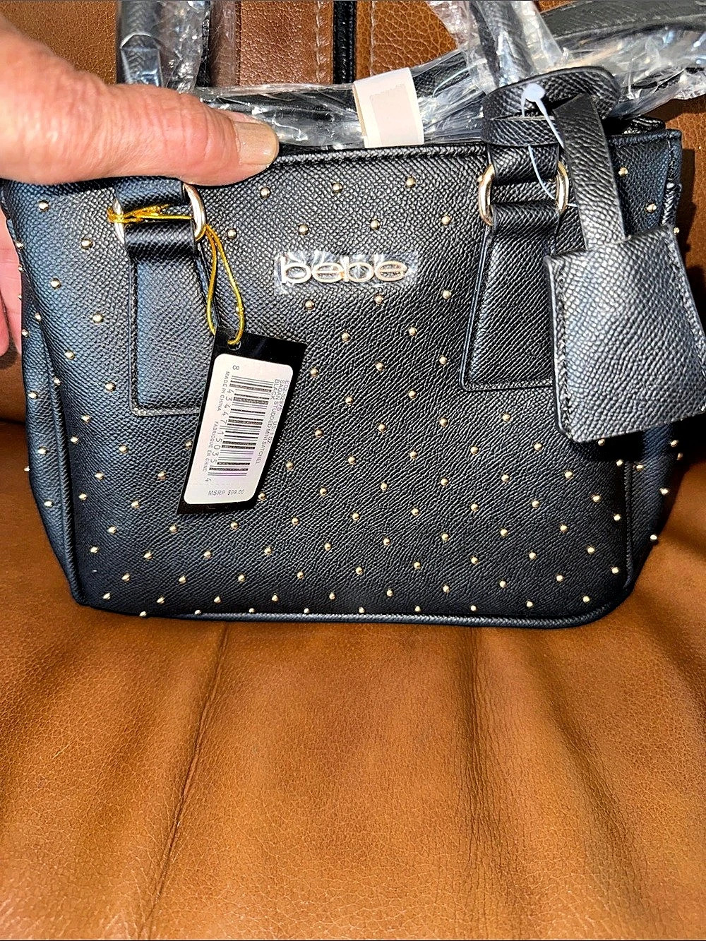 bebe Sagan Studded Mini Satchel in Black